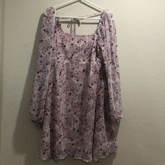 Lucy Paris NWT Pink Maeve Floral Long Sleeve Tie Back Mini Dress Size M - Picture 2 of 6